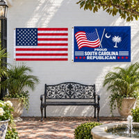 Heavy Duty American Flag and Proud South Carolina Republican Flag 3x5 2-Pack displayed outdoors