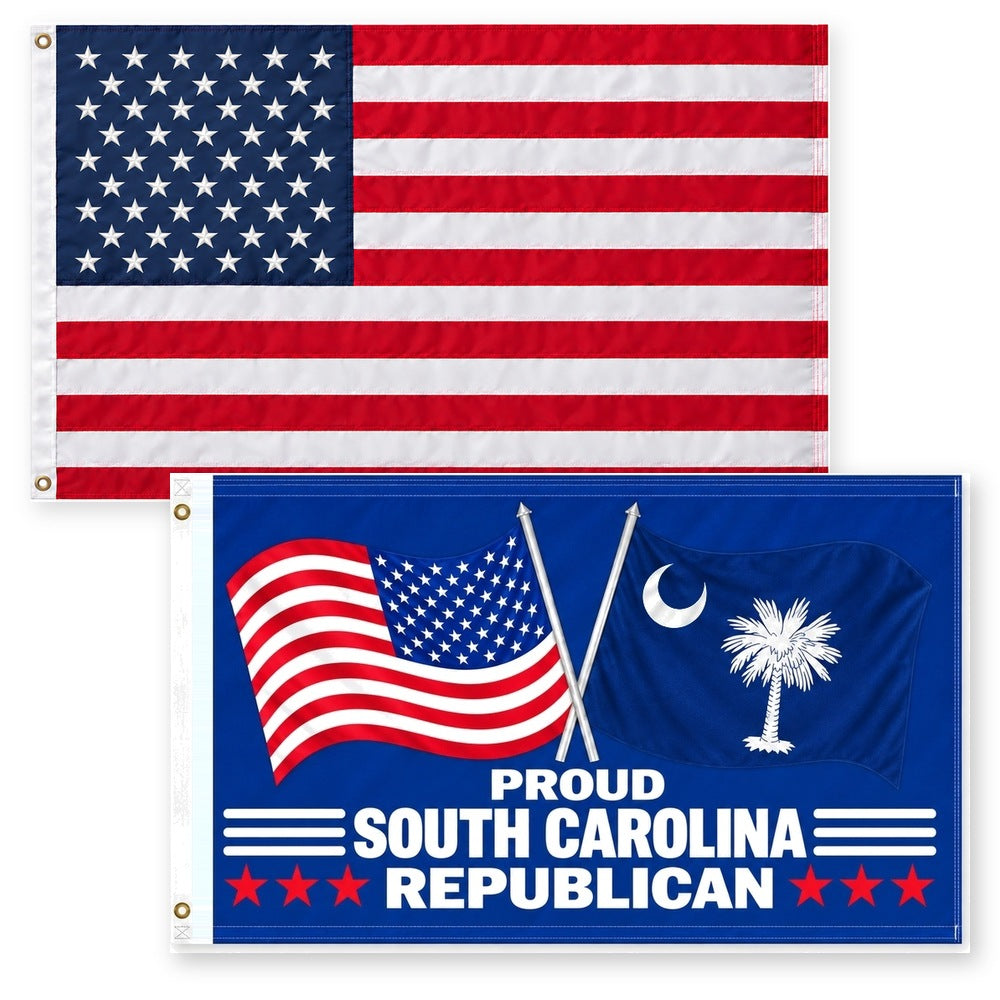 Heavy Duty American Flag and Proud South Carolina Republican Flag 3x5 2-Pack