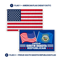 Heavy Duty American Flag and Proud South Dakota Republican Flag 3x5 2-Pack features and size details