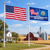 Heavy Duty American Flag and Proud South Dakota Republican Flag 3x5 2-Pack displayed outdoors