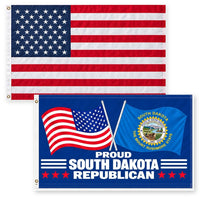 Heavy Duty American Flag and Proud South Dakota Republican Flag 3x5 2-Pack