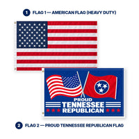 Heavy Duty American Flag and Proud Tennessee Republican Flag 3x5 2-Pack features and size details