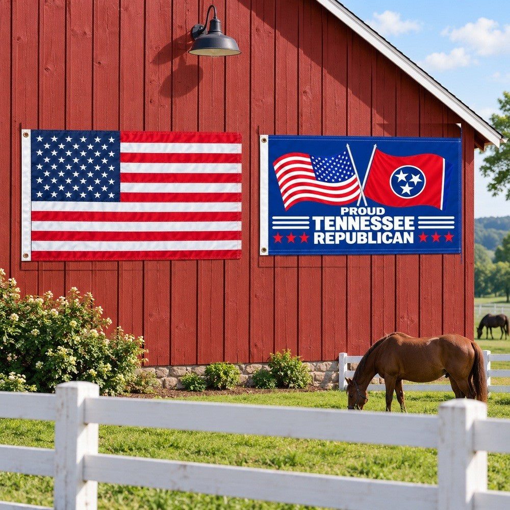 Heavy Duty American Flag and Proud Tennessee Republican Flag 3x5 2-Pack displayed outdoors