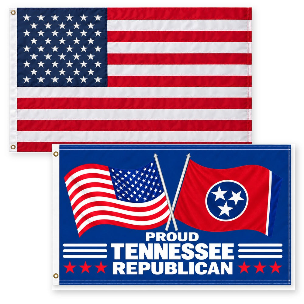 Heavy Duty American Flag and Proud Tennessee Republican Flag 3x5 2-Pack