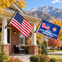 Heavy Duty American Flag and Proud Utah Republican Flag 3x5 2-Pack displayed outdoors