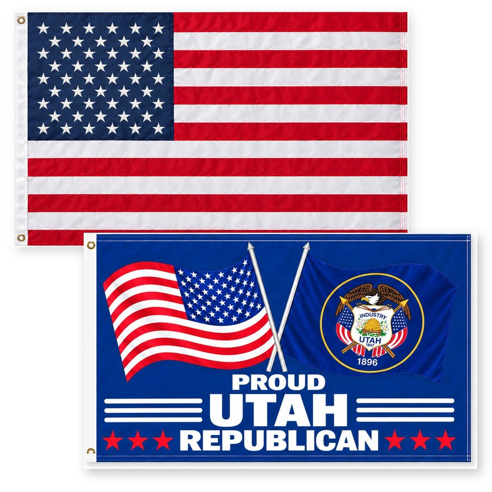 Heavy Duty American Flag and Proud Utah Republican Flag 3x5 2-Pack