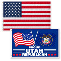 Heavy Duty American Flag and Proud Utah Republican Flag 3x5 2-Pack