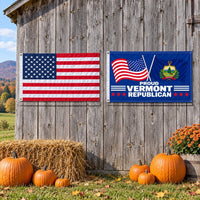 Heavy Duty American Flag and Proud Vermont Republican Flag 3x5 2-Pack displayed outdoors