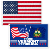 Heavy Duty American Flag and Proud Vermont Republican Flag 3x5 2-Pack