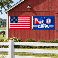 Heavy Duty American Flag and Proud Virginia Republican Flag 3x5 2-Pack displayed outdoors