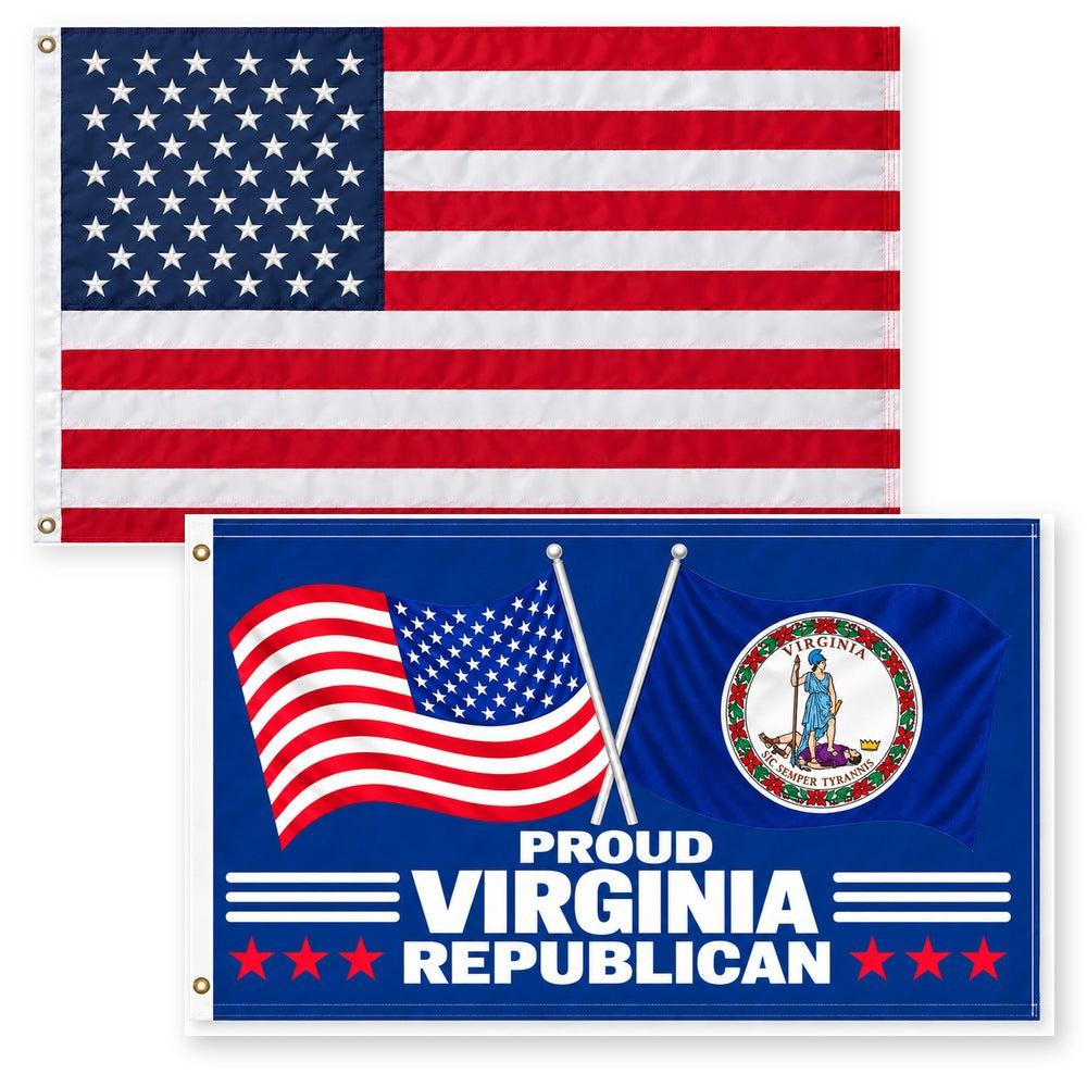 Heavy Duty American Flag and Proud Virginia Republican Flag 3x5 2-Pack