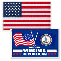 Heavy Duty American Flag and Proud Virginia Republican Flag 3x5 2-Pack