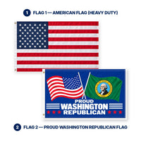 Heavy Duty American Flag and Proud Washington Republican Flag 3x5 2-Pack features and size details