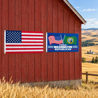 Heavy Duty American Flag and Proud Washington Republican Flag 3x5 2-Pack displayed outdoors