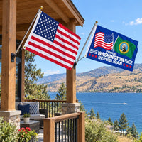 Heavy Duty American Flag and Proud Washington Republican Flag 3x5 2-Pack displayed outdoors