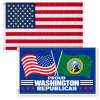Heavy Duty American Flag and Proud Washington Republican Flag 3x5 2-Pack