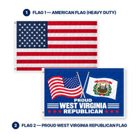 Heavy Duty American Flag and Proud West Virginia Republican Flag 3x5 2-Pack features and size details