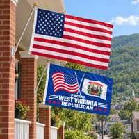 Heavy Duty American Flag and Proud West Virginia Republican Flag 3x5 2-Pack displayed outdoors