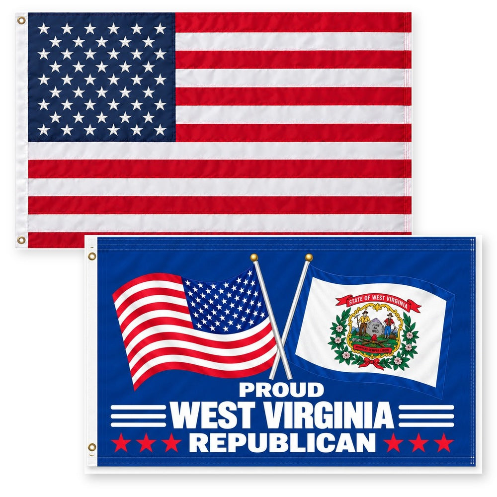 Heavy Duty American Flag and Proud West Virginia Republican Flag 3x5 2-Pack