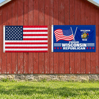 Heavy Duty American Flag and Proud Wisconsin Republican Flag 3x5 2-Pack displayed outdoors