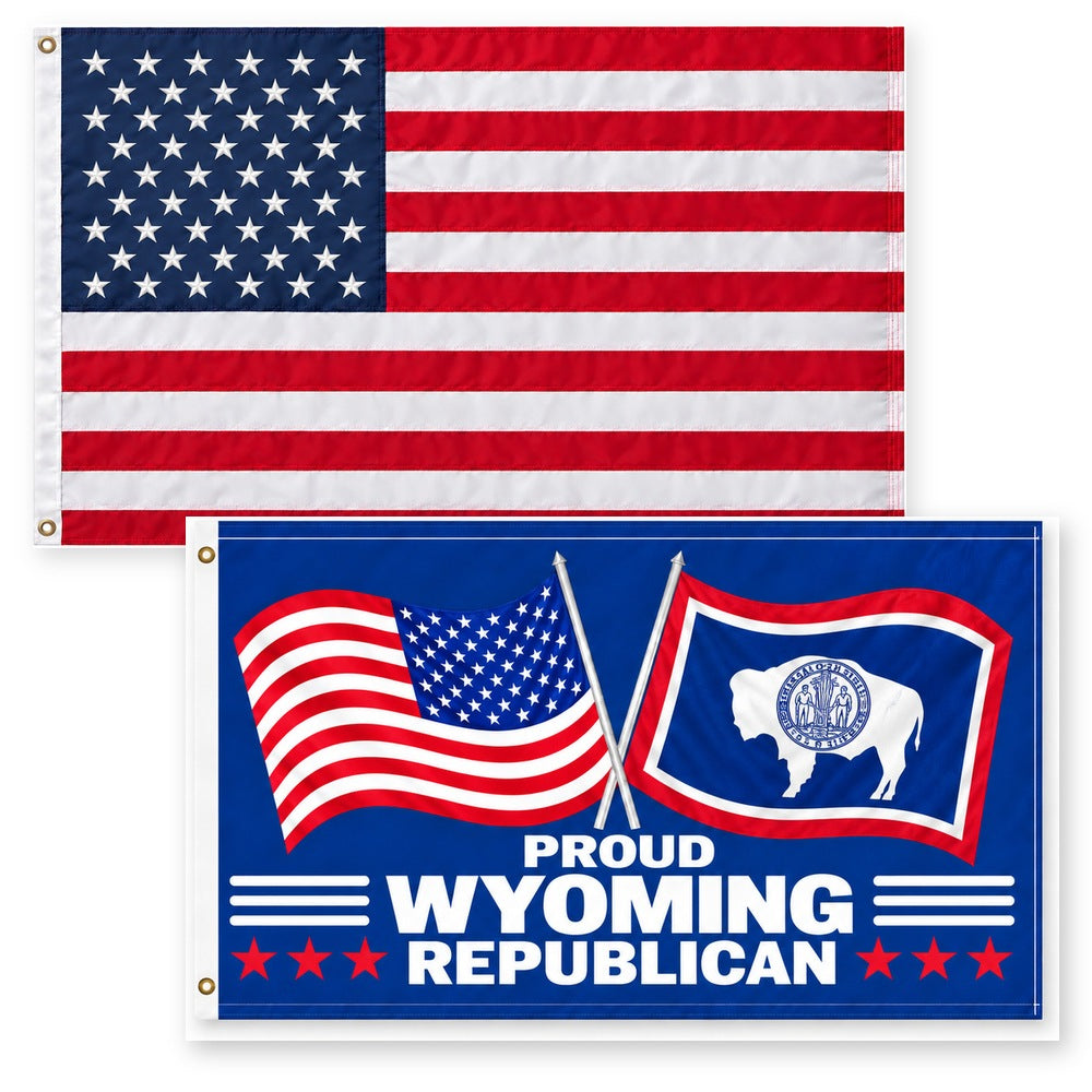 Heavy Duty American Flag and Proud Wyoming Republican Flag 3x5 2-Pack