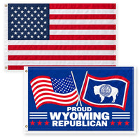 Heavy Duty American Flag and Proud Wyoming Republican Flag 3x5 2-Pack