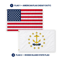 Heavy Duty American Flag and Rhode Island State Flag 3x5 2-Pack features and size details