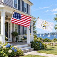 Heavy Duty American Flag and Rhode Island State Flag 3x5 2-Pack displayed outdoors