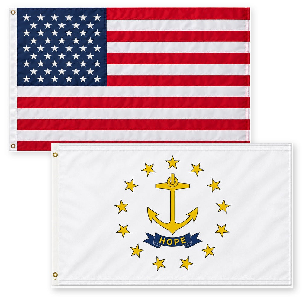 Heavy Duty American Flag and Rhode Island State Flag 3x5 2-Pack