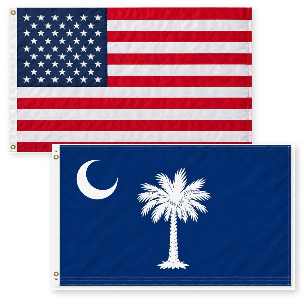Heavy Duty American Flag and South Carolina State Flag 3x5 2-Pack