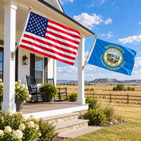 Heavy Duty American Flag and South Dakota State Flag 3x5 2-Pack displayed outdoors