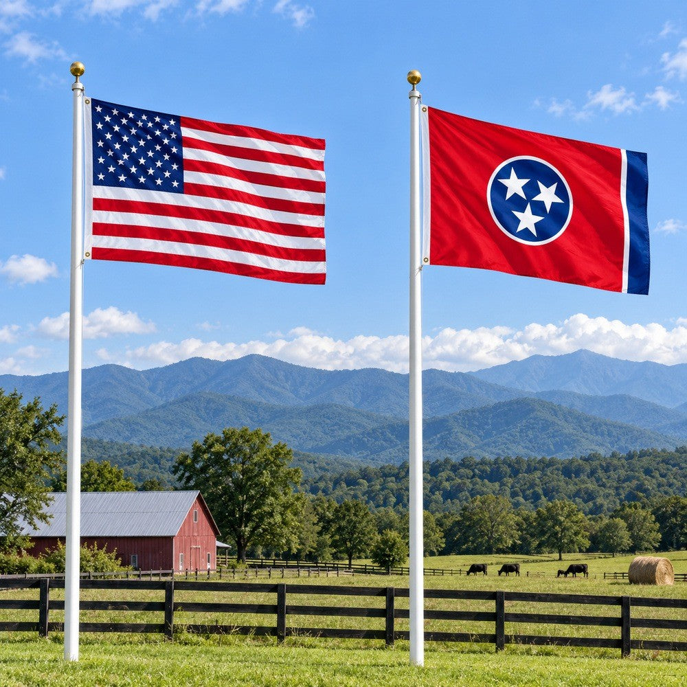Heavy Duty American Flag and Tennessee State Flag 3x5 2-Pack displayed outdoors
