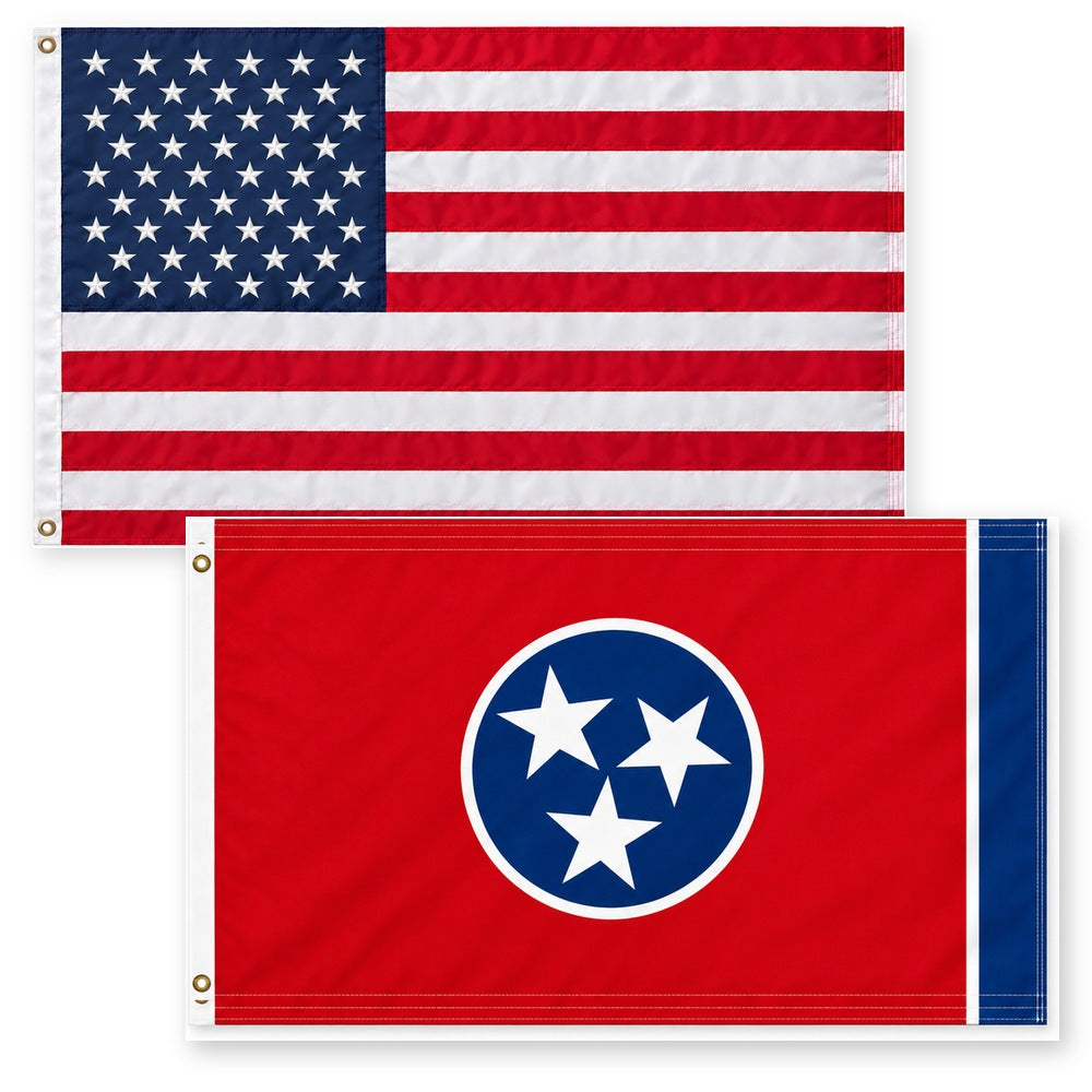 Heavy Duty American Flag and Tennessee State Flag 3x5 2-Pack