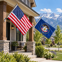Heavy Duty American Flag and Utah Historic State Flag 3x5 2-Pack displayed outdoors