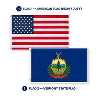 Heavy Duty American Flag and Vermont State Flag 3x5 2-Pack features and size details