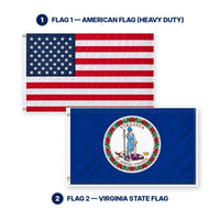 Heavy Duty American Flag and Virginia State Flag 3x5 2-Pack features and size details