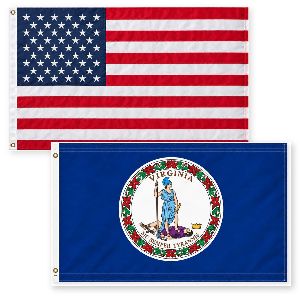Heavy Duty American Flag and Virginia State Flag 3x5 2-Pack