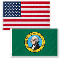 Heavy Duty American Flag and Washington State Flag 3x5 2-Pack