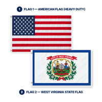 Heavy Duty American Flag and West Virginia State Flag 3x5 2-Pack features and size details