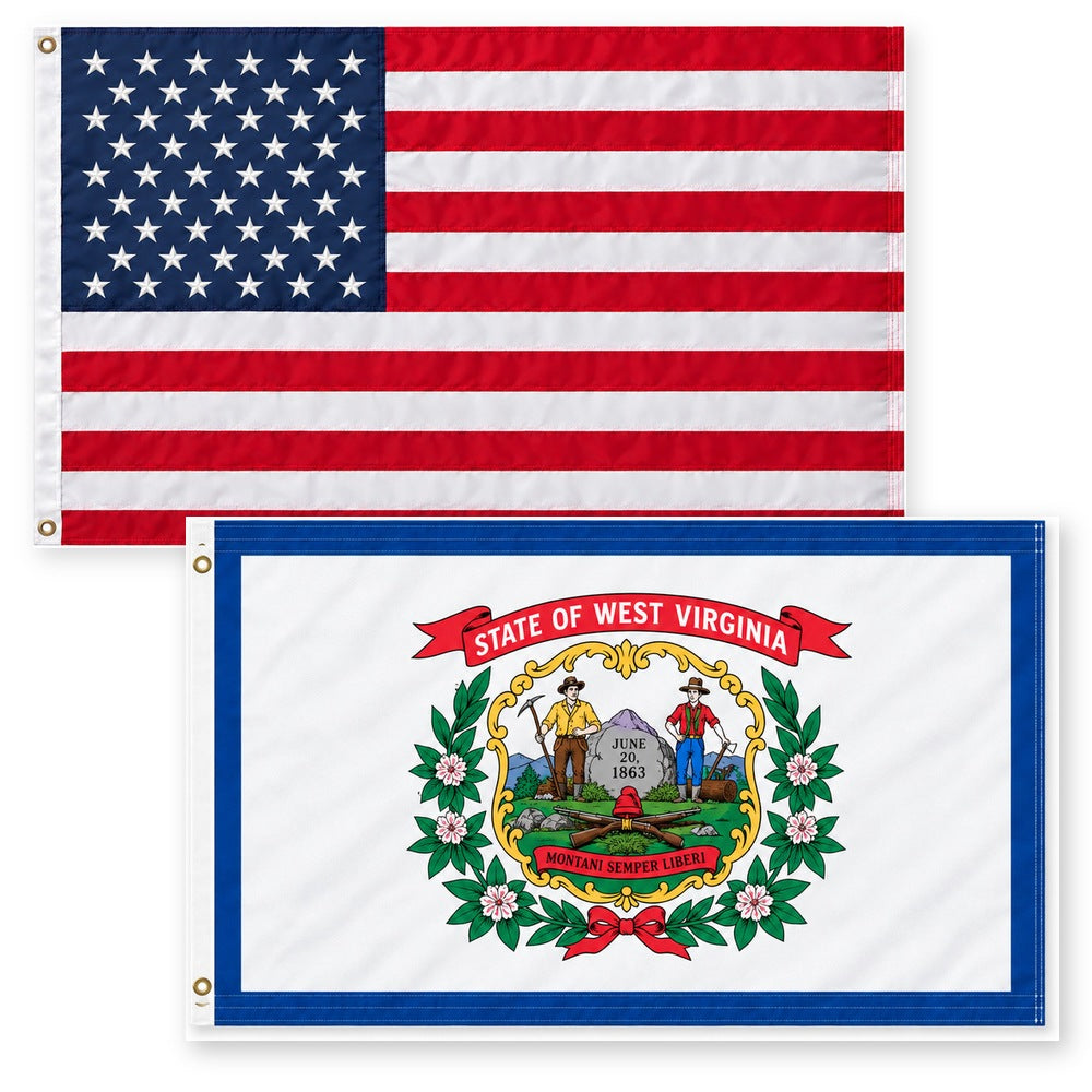 Heavy Duty American Flag and West Virginia State Flag 3x5 2-Pack