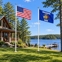 Heavy Duty American Flag and Wisconsin State Flag 3x5 2-Pack displayed outdoors