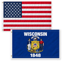 Heavy Duty American Flag and Wisconsin State Flag 3x5 2-Pack