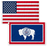 Heavy Duty American Flag and Wyoming State Flag 3x5 2-Pack