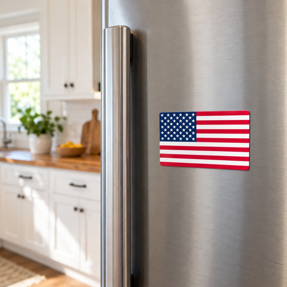 American Flag Magnet 3x5 inch on a refrigerator
