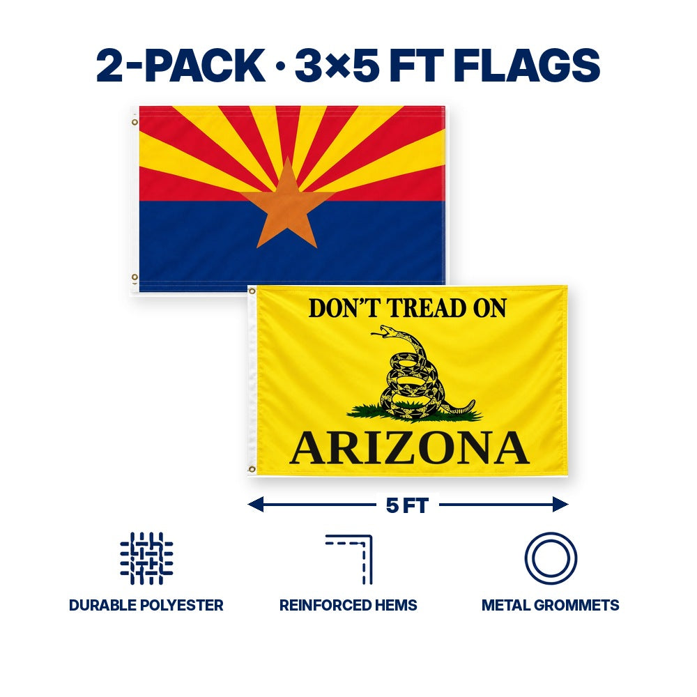 Arizona State Flag and Don't Tread on Arizona Flag 3x5 2-Pack features and size details