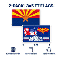 Arizona State Flag and Proud Arizona Republican Flag 3x5 2-Pack features and size details