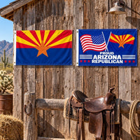 Arizona State Flag and Proud Arizona Republican Flag 3x5 2-Pack displayed outdoors