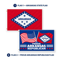 Arkansas State Flag and Proud Arkansas Republican Flag 3x5 2-Pack features and size details