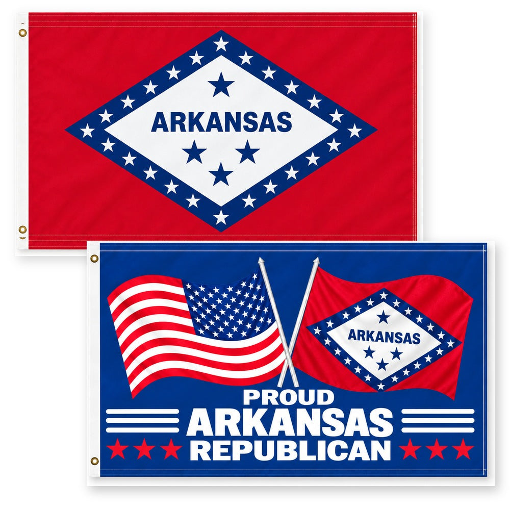 Arkansas State Flag and Proud Arkansas Republican Flag 3x5 2-Pack