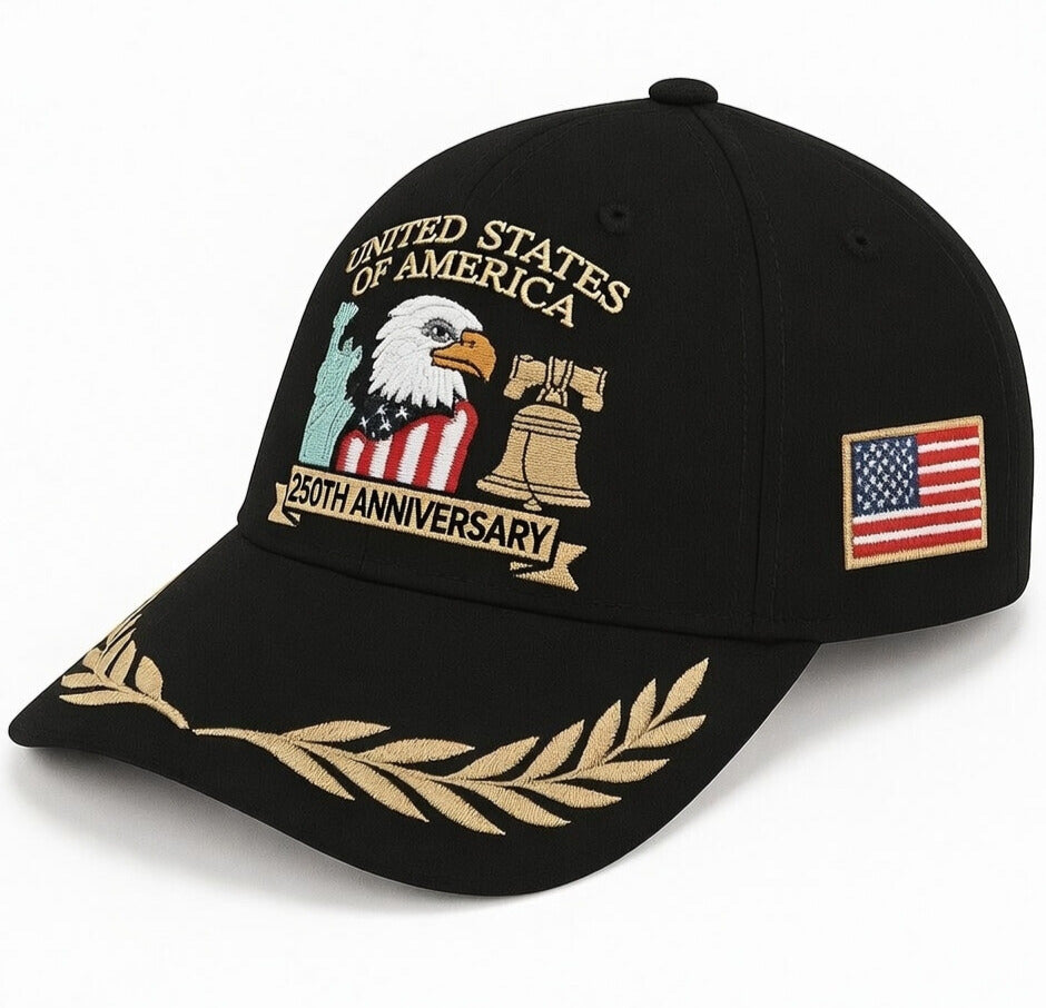 (Exclusive) United States of America 250th Anniversary Embroidered Cap — Patriotic Hat (1776–2026)